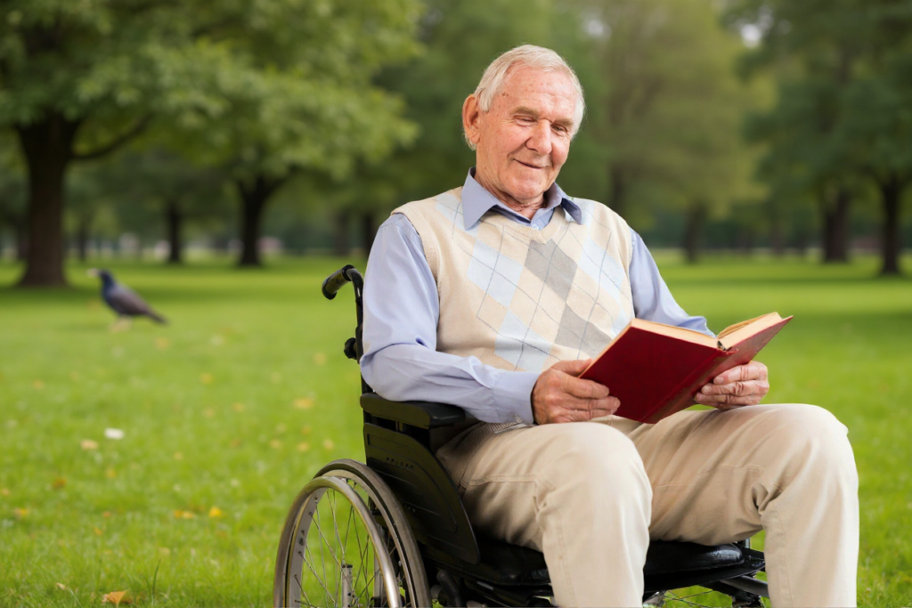 un homme âgé encouragé par la gym apprend des poésies
