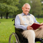 un homme âgé encouragé par la gym apprend des poésies